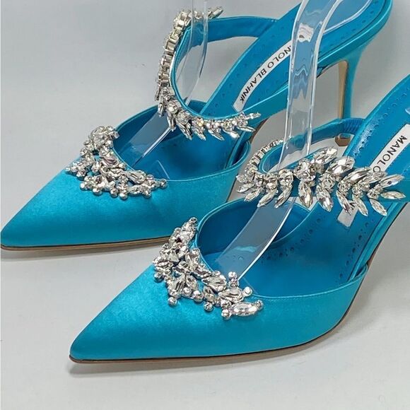 Manolo Blahnik Lurum 90 Embellished Satin Mules size 40 - Picture 4 of 12
